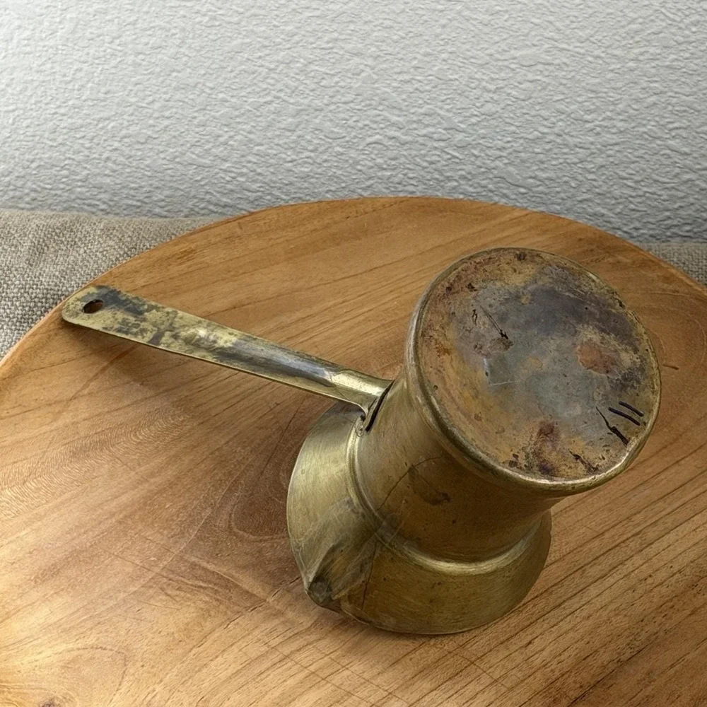 Antique Brass Cezve Turkish Coffee Pot Ibrik Size 5 Long Handle Tin Lined Patina